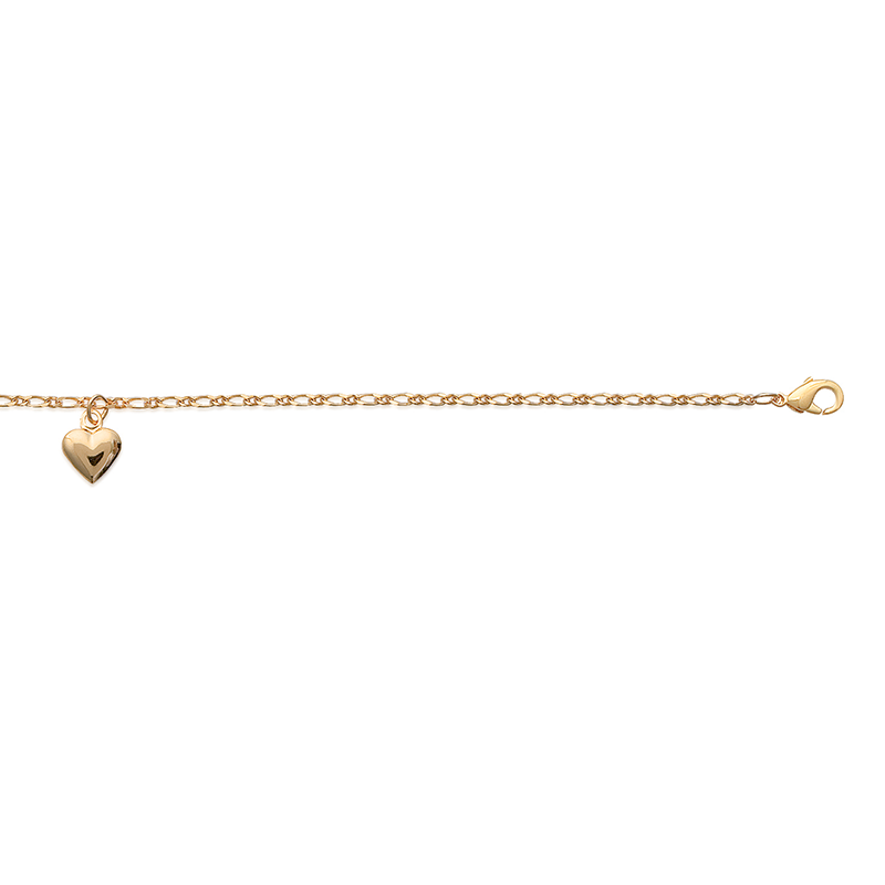 Bracelet cheville,avec breloque en forme de coeur, plaqué or.