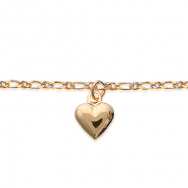 Bracelet cheville,avec breloque en forme de cœur, plaqué or.