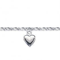 Bracelet cheville,avec breloque en forme de coeur, argent.
