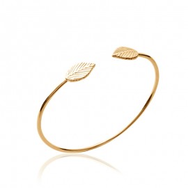 Bracelet jonc rigide avec deux feuilles et plaqué or.