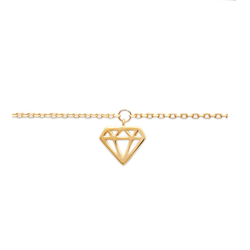 Chaine de cheville avec un pendentif en forme de diamant, plaqué or.