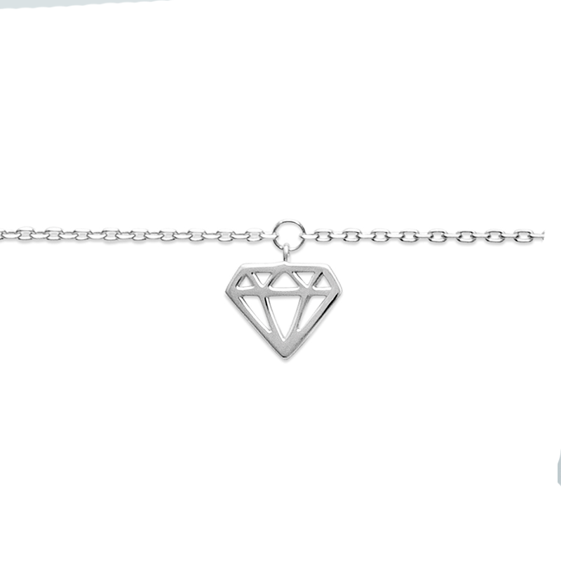 Chaine de cheville avec un pendentif en forme de diamant, argent.