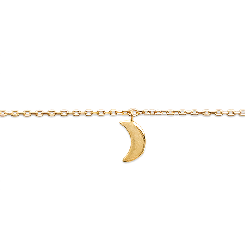 Bracelet cheville, plaqué or, avec breloque lune.