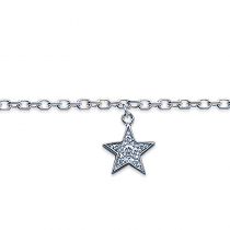 Bracelet cheville, argent, avec breloque étoile et oxyde de zirconium