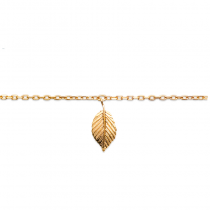 Bracelet cheville, plaqué or, avec breloque feuille d'arbre.