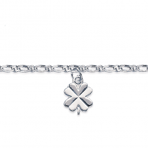 Bracelet cheville, argent, avec breloque trèfles à quatre feuilles.